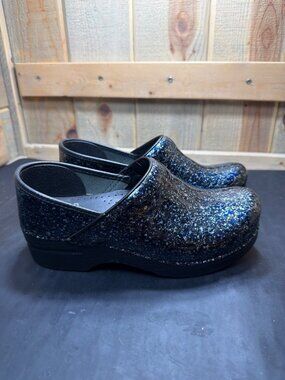 Dansko Pro Blue Glitter Patent Leather Clogs Shoes Womens Size 37 US 6.5 - 7 Y2K